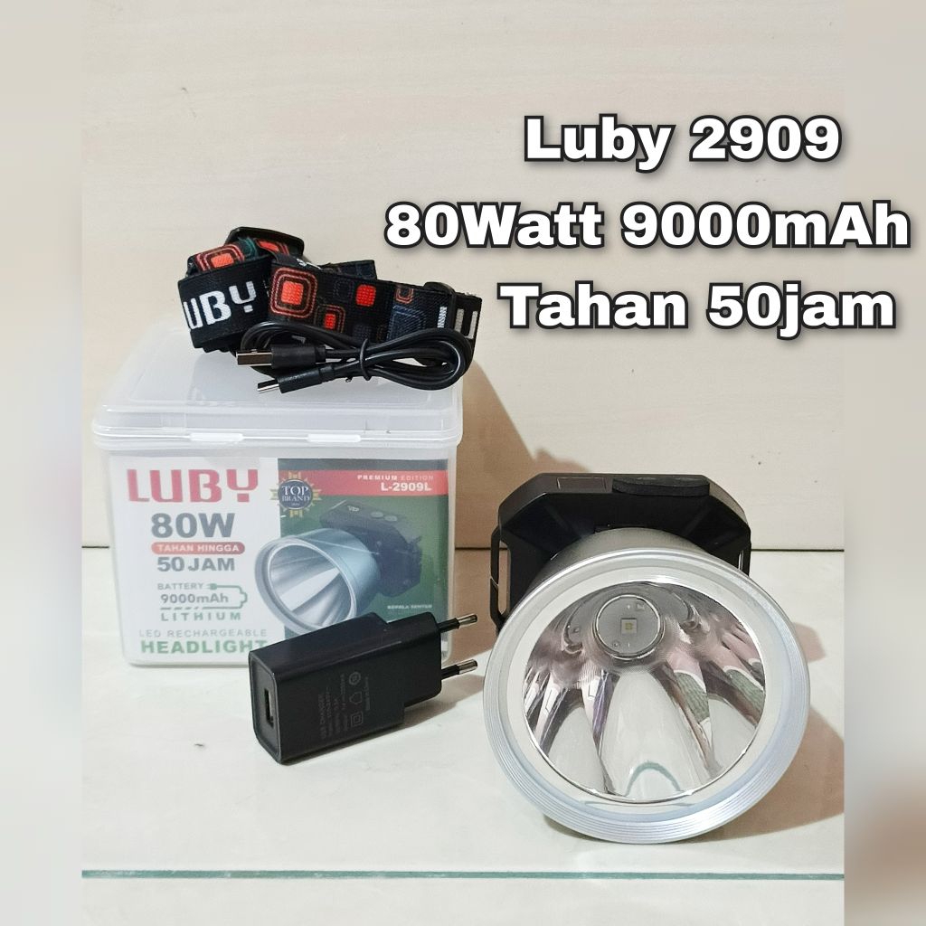 Senter kepala led luby 80W luby 2909 waterproof luby Original Baterai