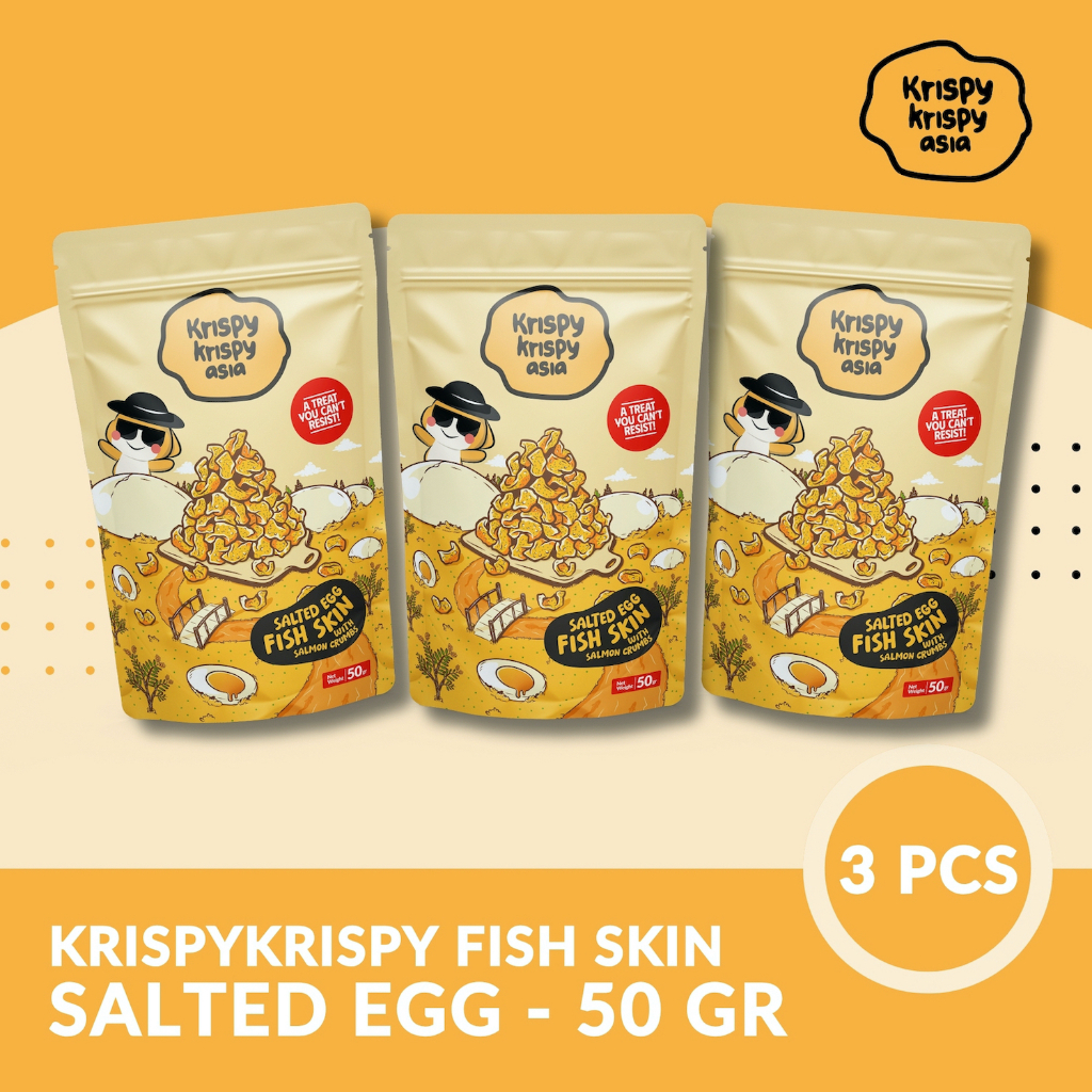 

Kerupuk Kulit Ikan Salted Egg Paket 3 Pcs Fish Skin Krispy Krispy Asia - Premium HALAL