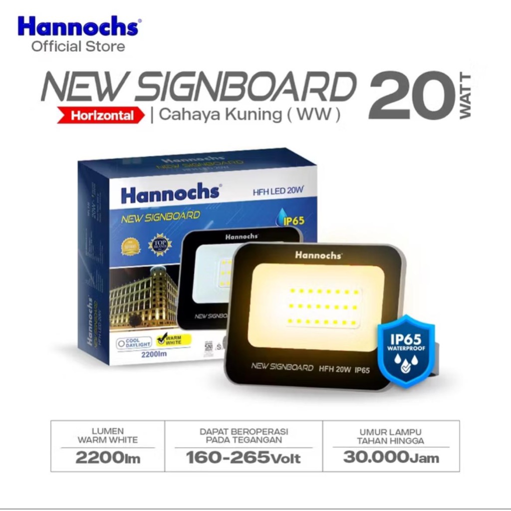 Lampu sorot/tembak hannochs 20watt warm white (cahaya kuning)