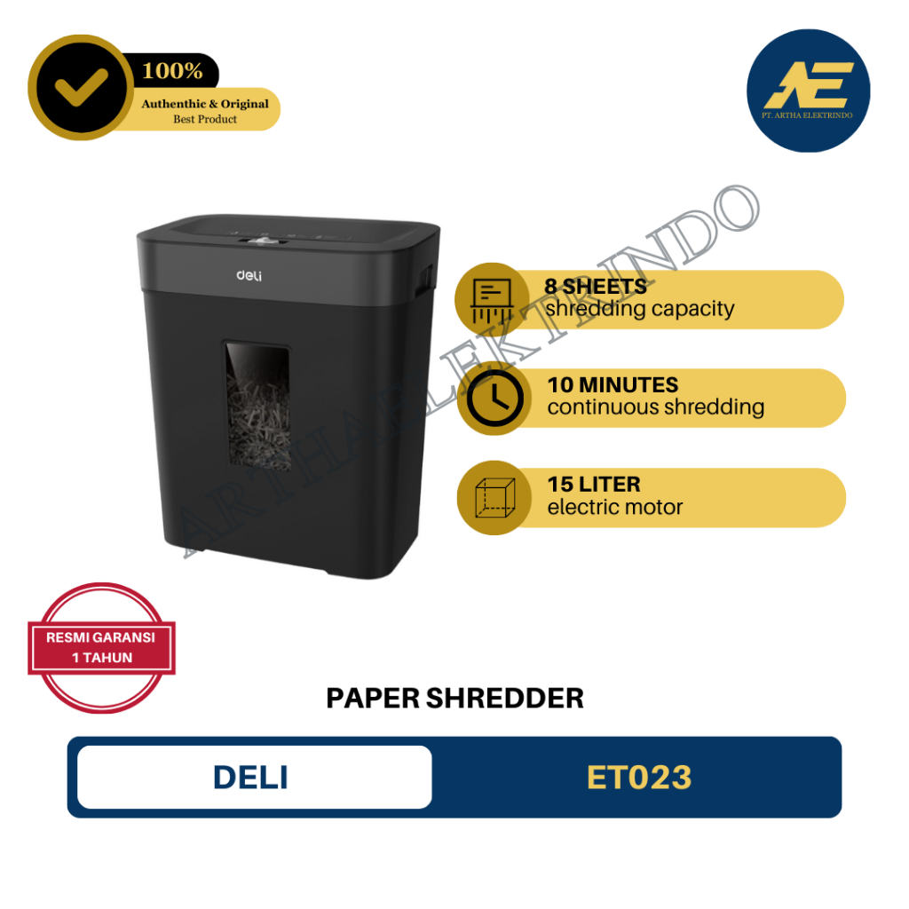 DELI ET023 Mesin Penghancur Kertas PAPER SHREDDER 15 LITER 8 LEMBAR / Deli ET 023 / Deli T023