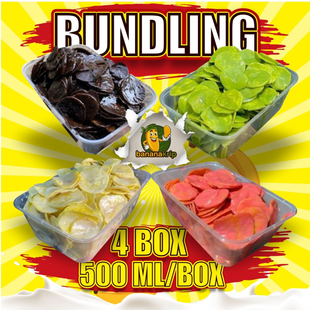 

Paket Bundling 4 Box Keripik Pisang Rasa Tiramisu - Stroberi - Coklat - Matcha | Paket Bundling 4 Box 4 Rasa 500 ml