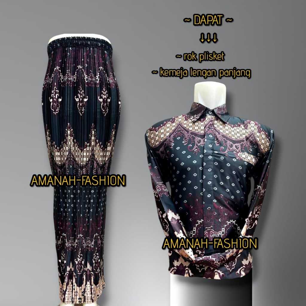 BAJU BATIK COUPLE PASANGAN / ROK BATIK PLISKET / ROK BATIK COUPLE KEMEJA