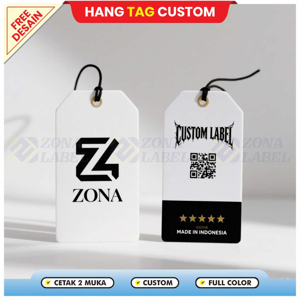 

(FREE DESIGN) Hang tag Custom Hangtag Baju label harga full Color 2sisi