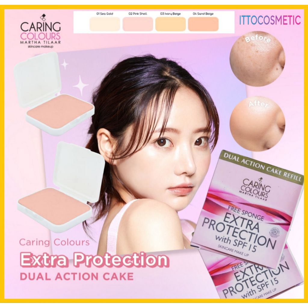 CARING Colours Extra Protection SPF 15 Dual Action Cake Refill 14 GR | Bedak Sea Gold Pink Shell Ivo