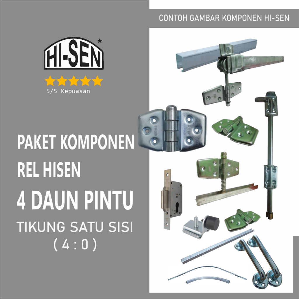 Set Lengkap - HISEN Paket Komponen Rel 4 Daun Pintu Garasi Dorong Sliding, Menikung / Tikung 1 Sisi