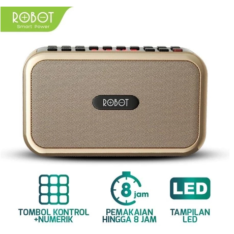 SPEAKER BLUETOOTH 5.3 ROBOT RB200 WARNA GOLD ALQURAN LED DISPLAY TOMBOL NUMERIK BISA MEREKAM SUARA R