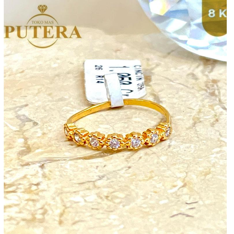 Cincin Emas Asli Wanita 1.05 Gram Kadar 8K Model Mewah Batu Zircon – Bisa Dijual Kembali