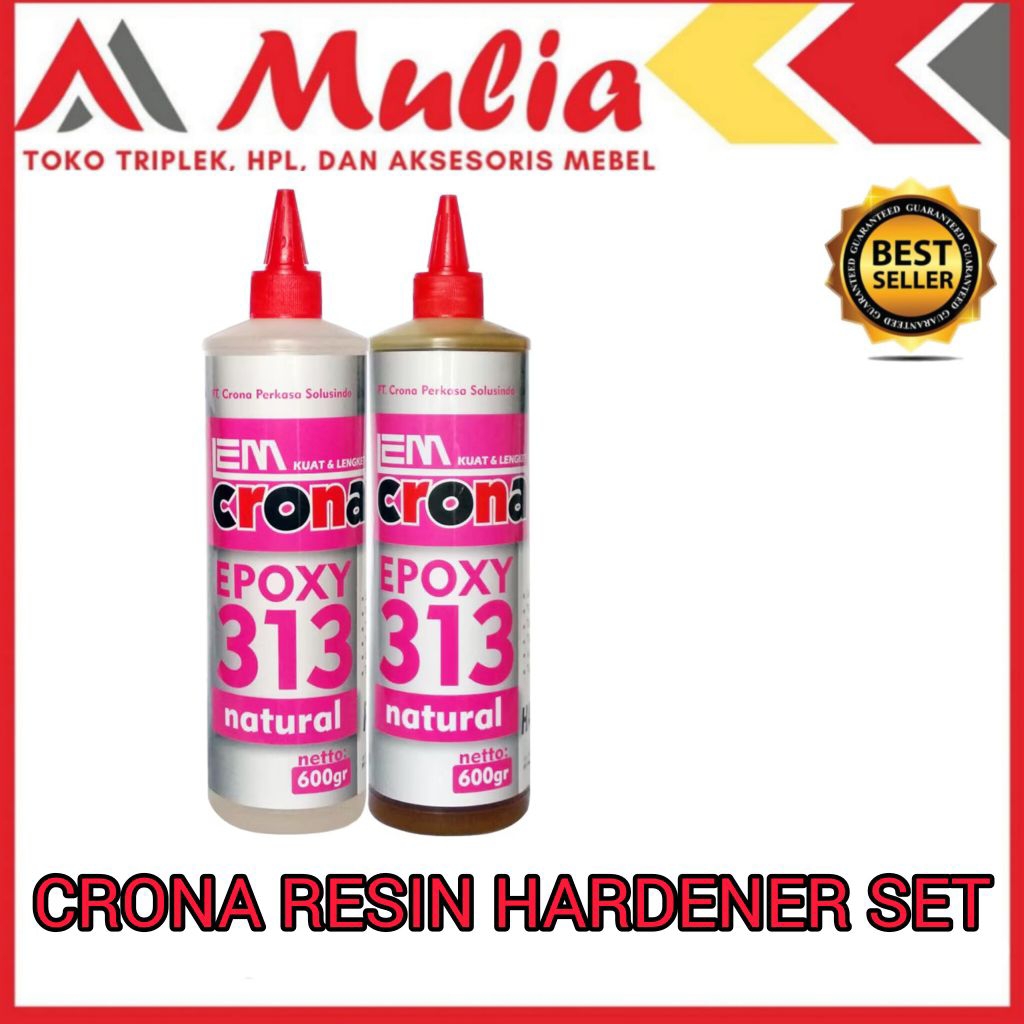 CRONA Lem Epoxy Natural 313 Kayu ke Besi 1 Set Resin dan Hardener