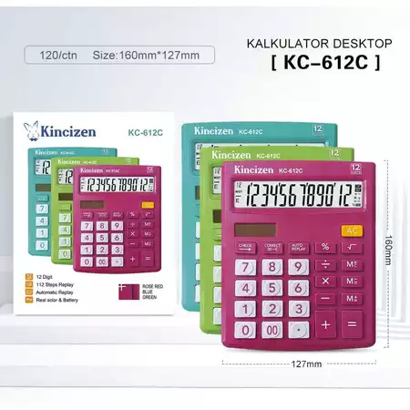 

Kincizen 12 Digit Kalkulator Tipe KC 612C Check & Correct Full Color Terbaru