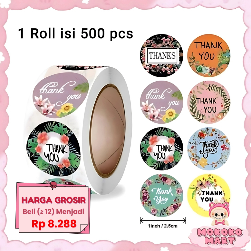 

MM Sticker Thank You Roll Isi 500 Pcs Stiker Terima Kasih Warna Souvenir Label Roll Tempelan LG-16
