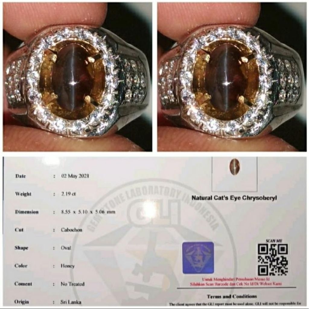 HONEY COLOR. CATS EYE CHRYSOBERYL SRILANKA Batu Permata Natural Cat's Eye Chrysoberyl