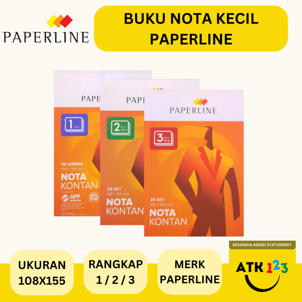 

PAPERLINE Buku Nota Kontan Ukuran Kecil NCR Paperline 1/2/3 Rangkap 1/2/3 Ply
