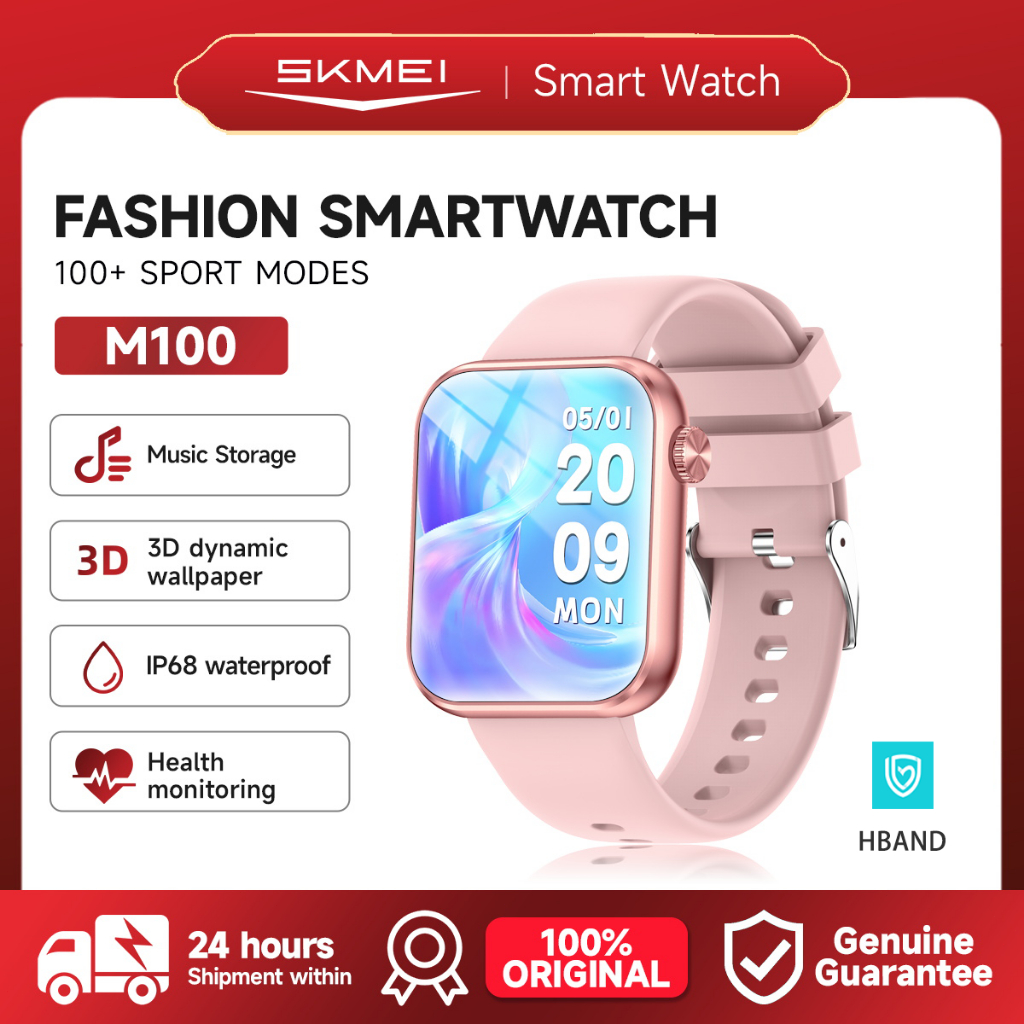 SKMEI M100 Smartwatch IP68 Waterproof Jam Tangan Musik 1.85inci Touchscreen Smartwatch Wanita Dukung