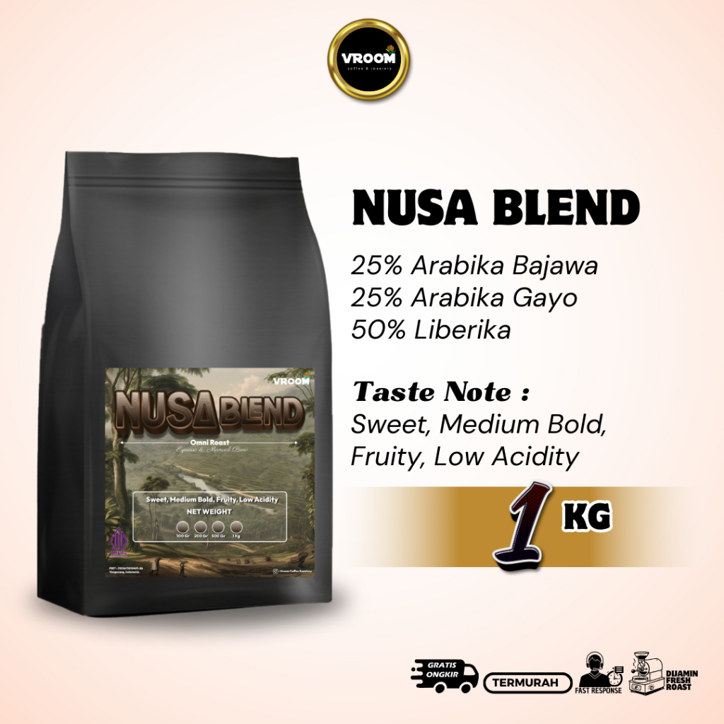 

ROAST BEANS NUSA BLEND ARABIKA LIBERIKA KOPI BUBUK 1KG