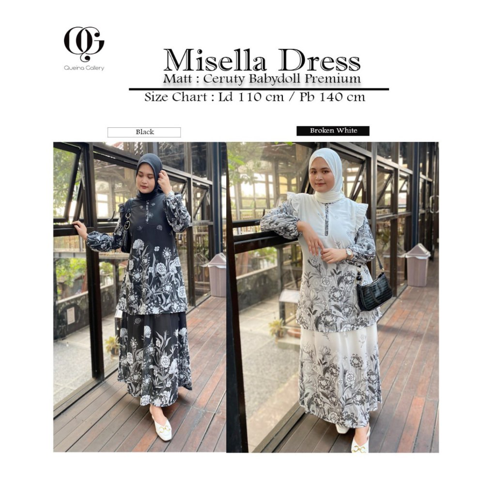 Gamis Ceruty Motif Bunga Lapis Furing Dress Kondangan Terbaru Busui dan Wudhu Friendly Misella Dress