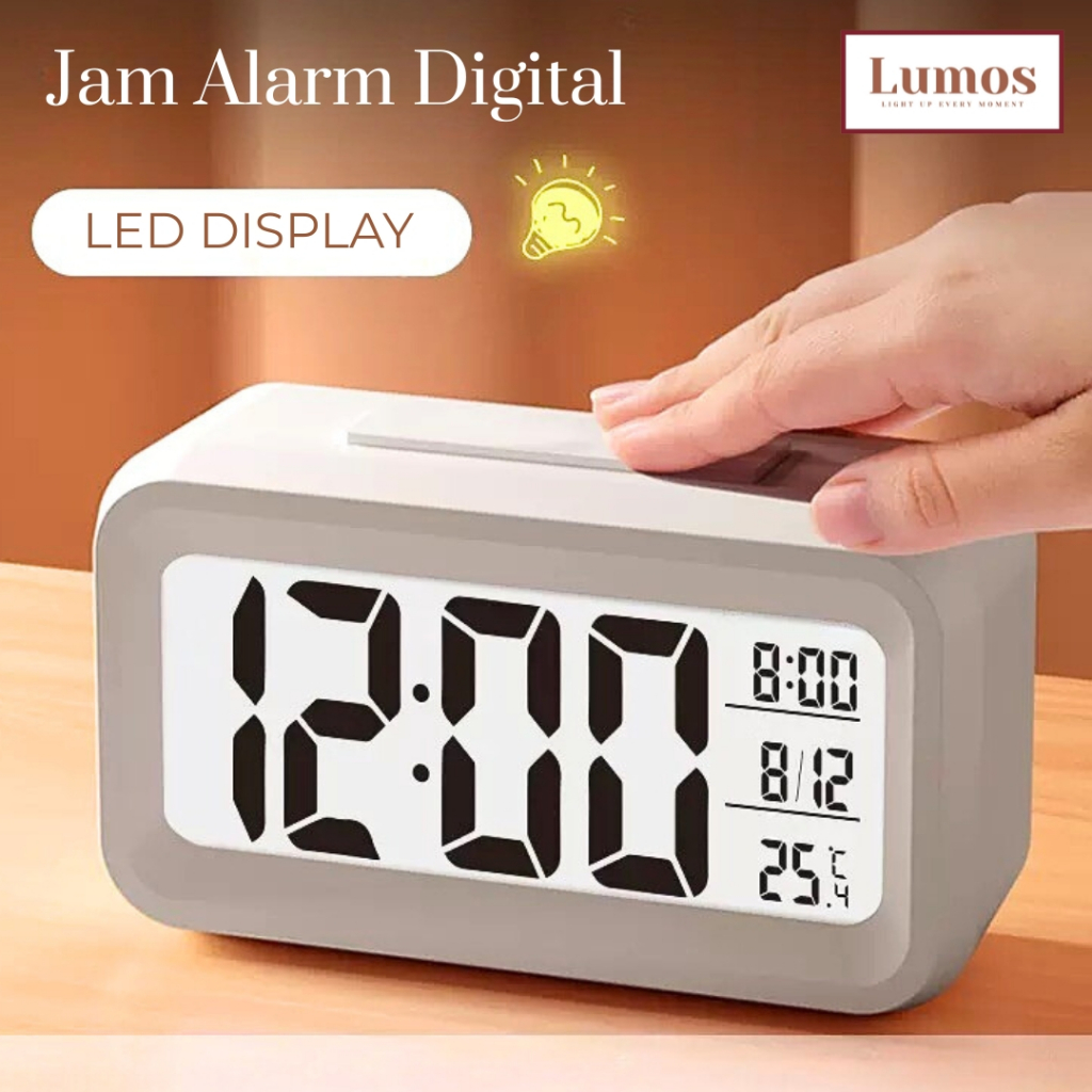 Jam Digital Meja LED Minimalis Alarm Suara Keras Sensor Suhu Smart Clock untuk Belajar & Kamar