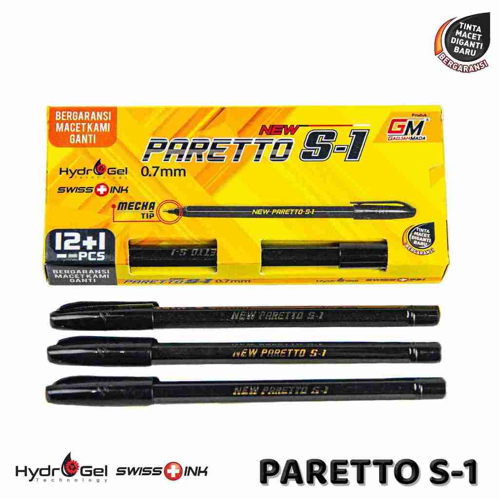 

Hydrogel Pen 0,7 mm Paretto S-1 warna Hitam 1 box isi 12+1