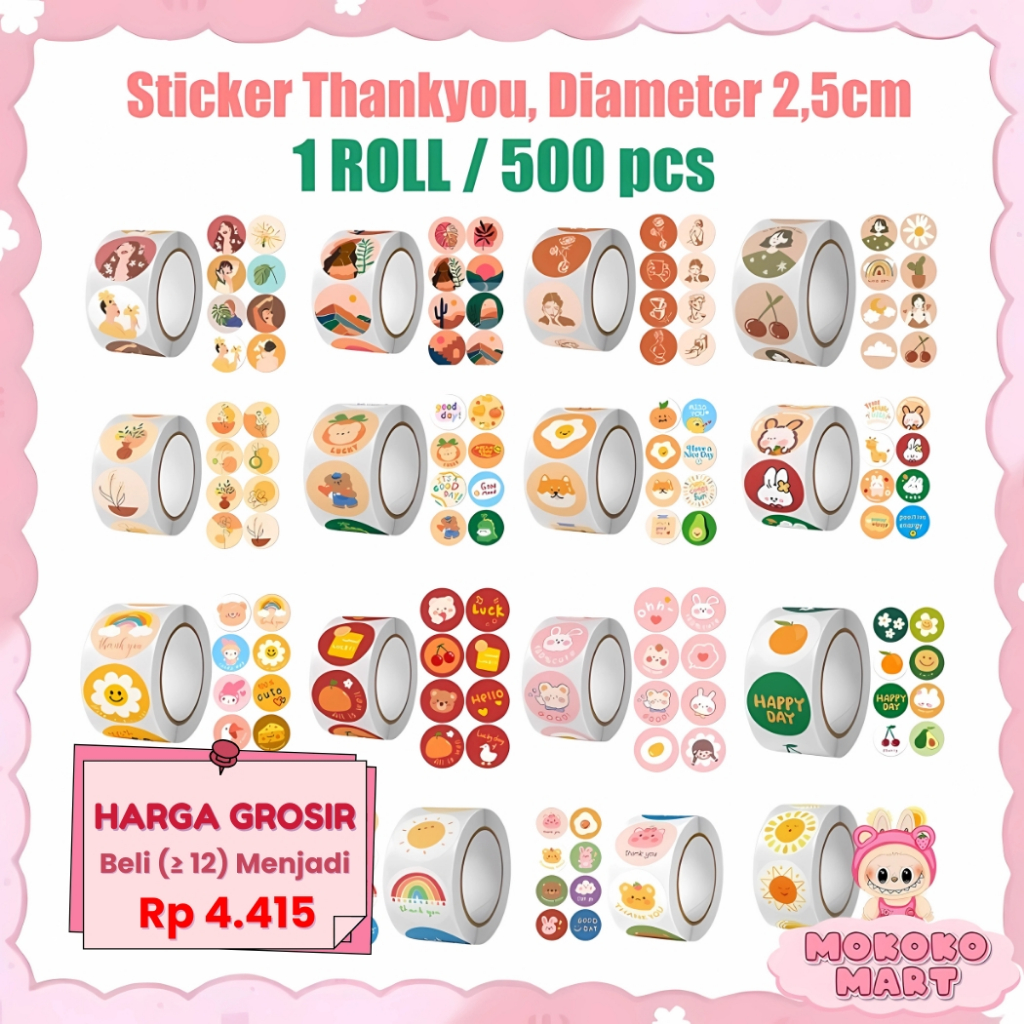 

MM Stiker 1 Roll Isi 500 Pcs Thank You Label Bulat Ucapan Untuk Packing Makanan Stiker Terima Kasih