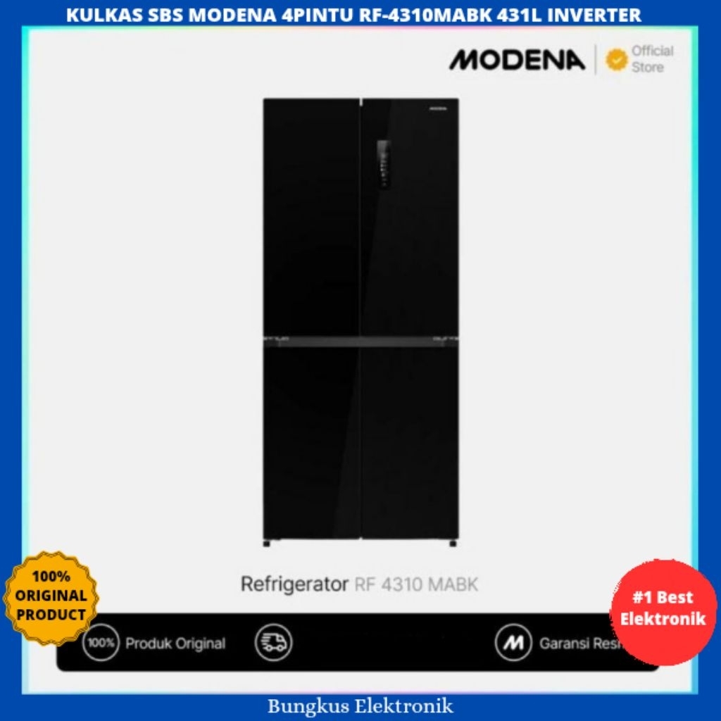 KULKAS SIDE BY SIDE MODENA 4PINTU RF-4310MABK 431LITER INVERTER KULKAS SBS MODENA