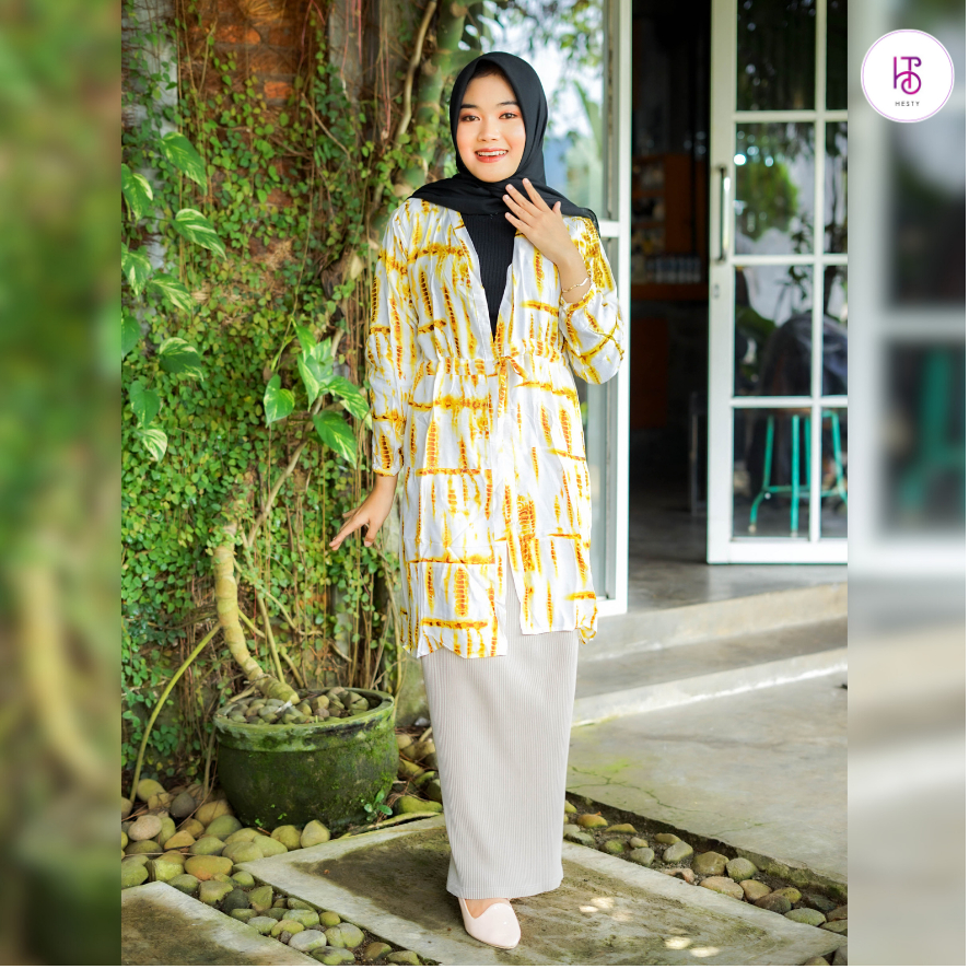 𝐇𝐄𝐒𝐓𝐘 Tania Abstrak Outerwear Long Cardigan Wanita Lengan Panjang Korea Style Fashion Muslim Outer