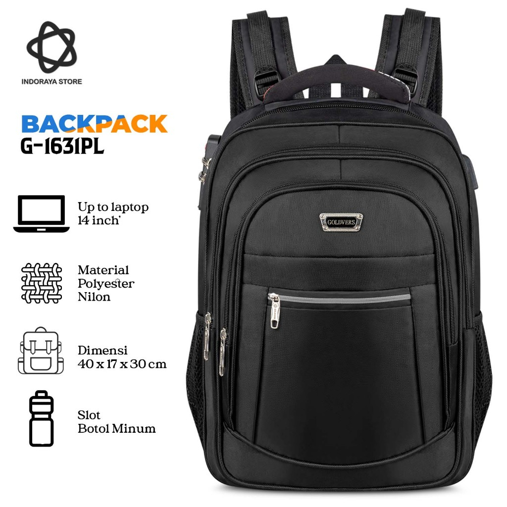 POLO GIVES 16 Inch Tas Ransel Kerja Tas sekolah Kunci Usb Port POLO Original Import + Raincover
