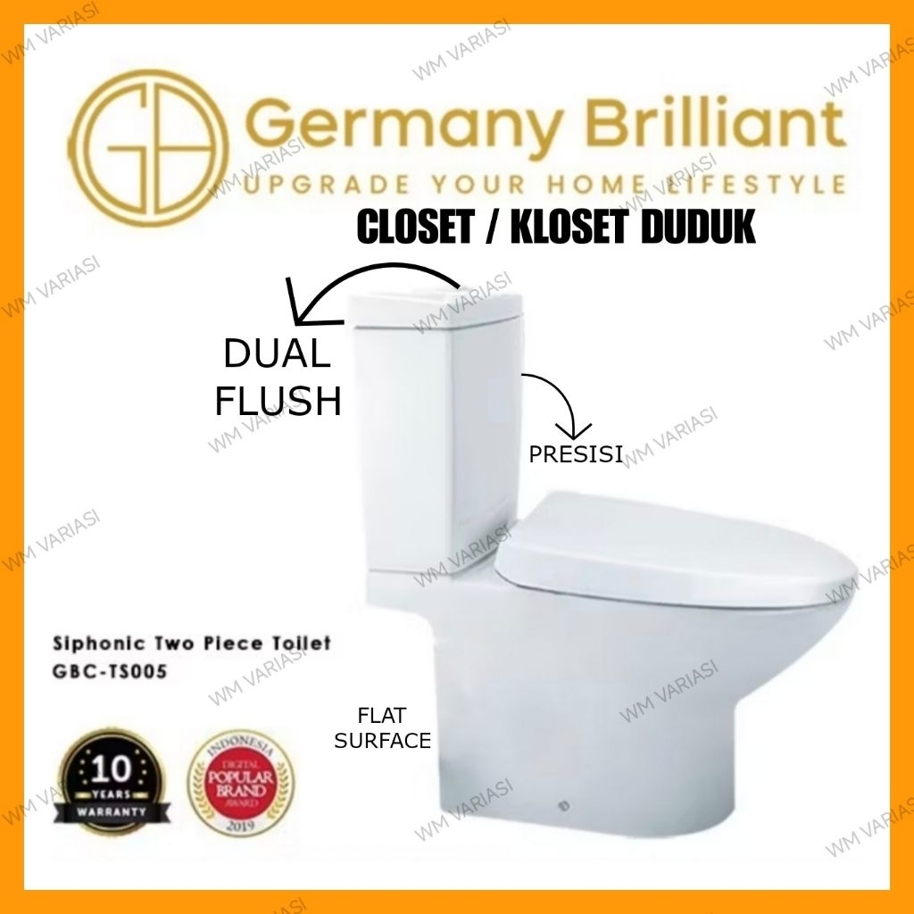 Closet / Kloset Duduk Dual Flush Soft Close GBC-TS005 Jarak As 30 cm Germany Brilliant