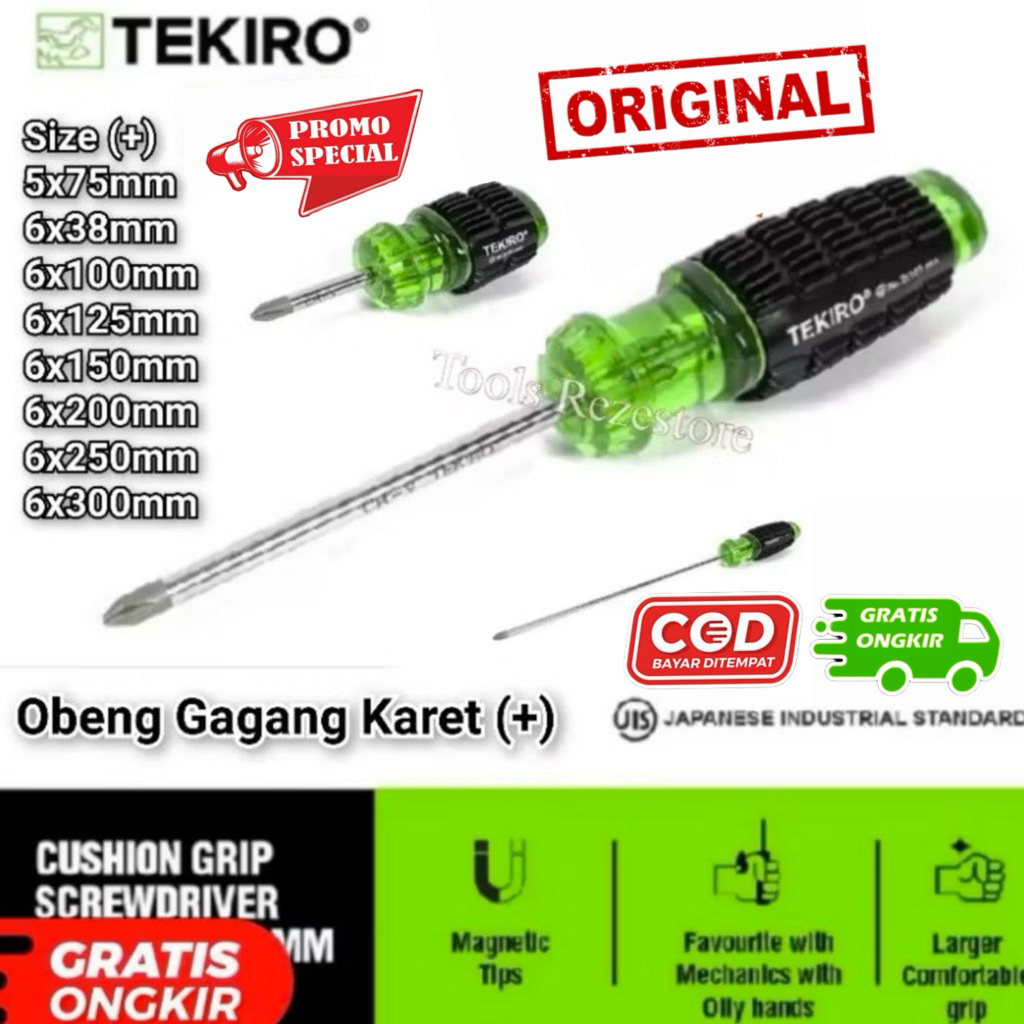 OBENG GAGANG KARET TEKIRO PLUS (+) ORIGINAL SCREWDRIVE TOOLS ALAT PERKAKAS obeng bangunan obeng peke