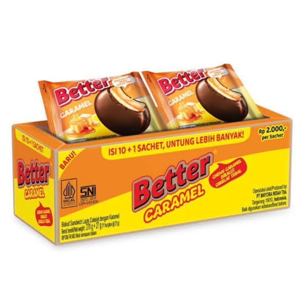

BETTER SANDWICH CARAMEL BISCUIT SACHET 1 BOX ISI 10 PCS X 27 GR murcee