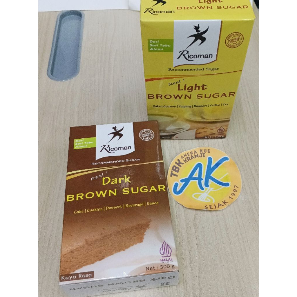 

Ricoman Brown Sugar kemasan 500gr Light Dark Brown sugar