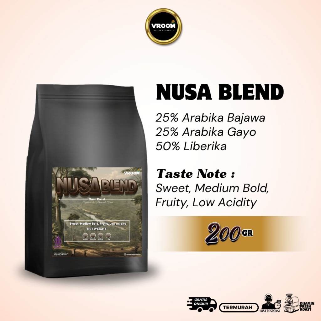 

Coffee Arabica liberika Nusa Blend Roasted Bean Arabika Biji Matang Bubuk 200Gram