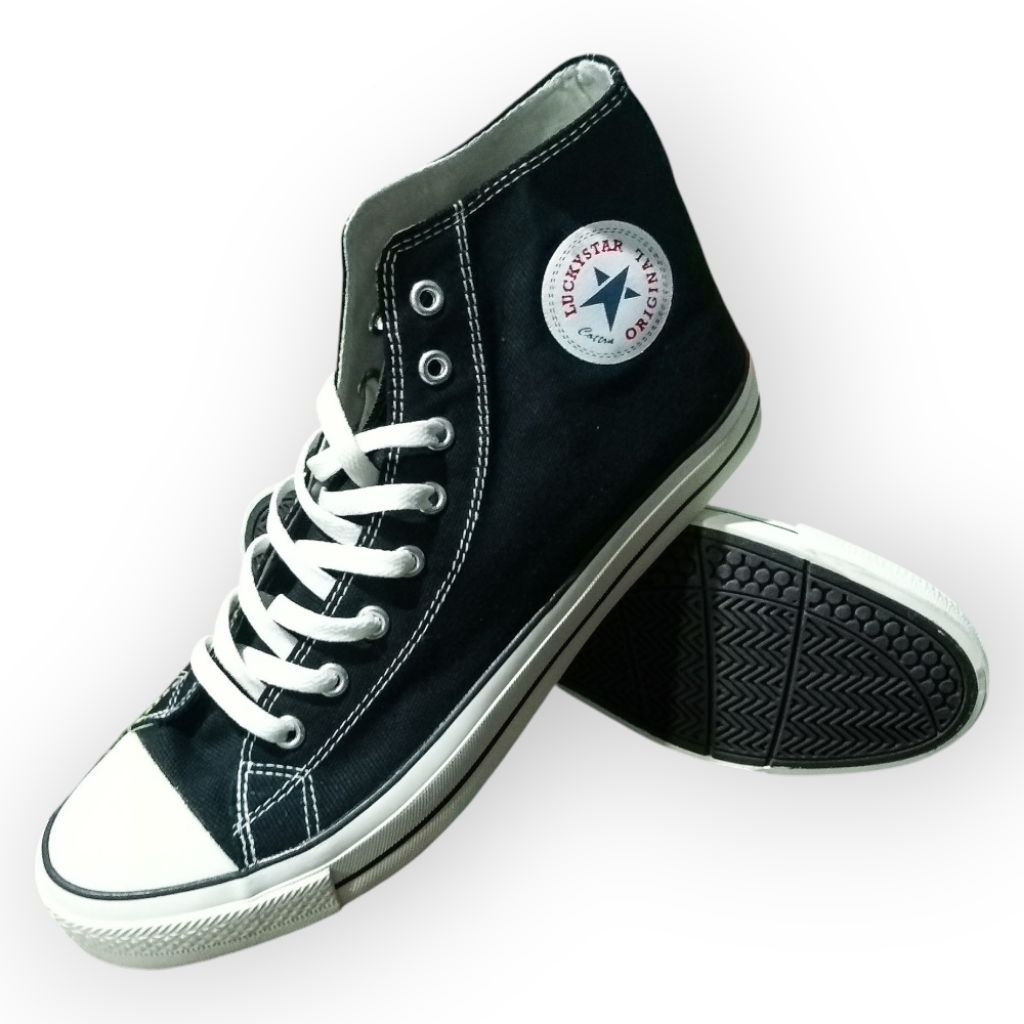 Sepatu Kanvas LUCKY STAR AF1 HI Black Natural / Sepatu Sneakers Laki Pria Wanita Perempuan Canvas Se