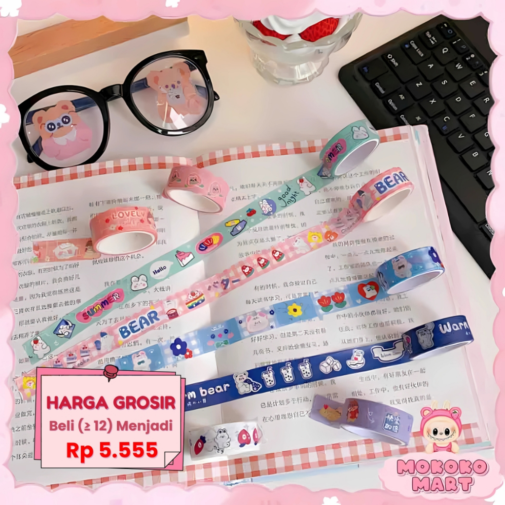MM Washi Tape Mini Aesthetic Washitape Cartoon Lucu 1 Pc Lakban Mini Lakban Lucu Motif Karakter WT02