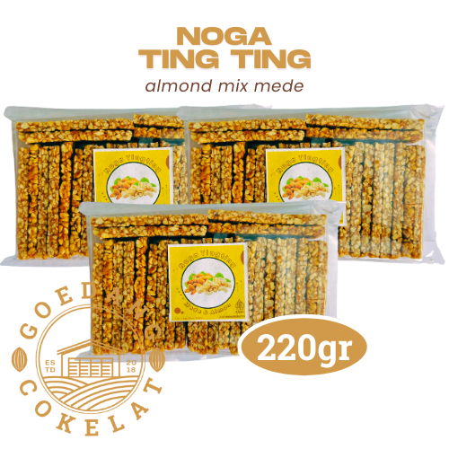 

Goedang Cokelat | NOGA TINGTING 220gr kacang almond mix mede | teng teng almond | camilan gurih dan manis dengan balutan karamel