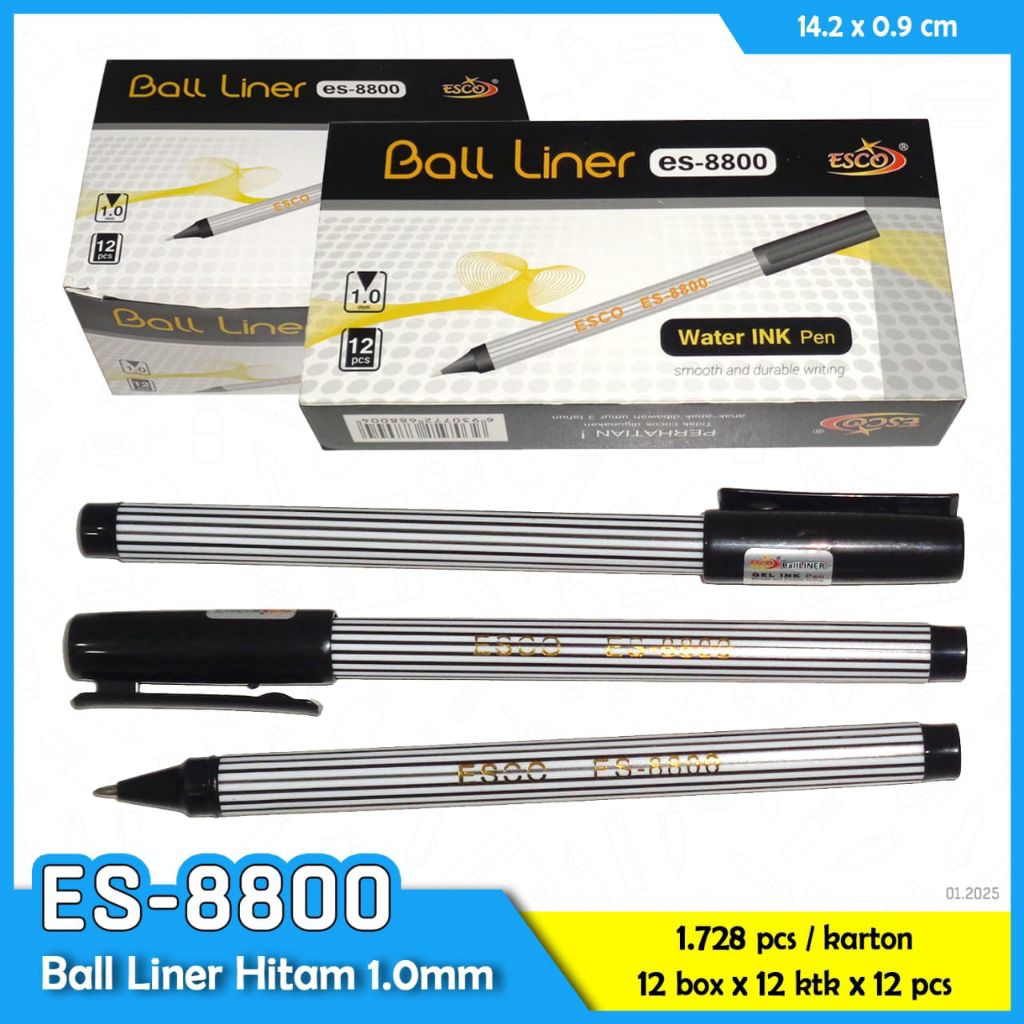 (12pcs) PULPEN GELL BALL LINER 1mm  ES - 8800