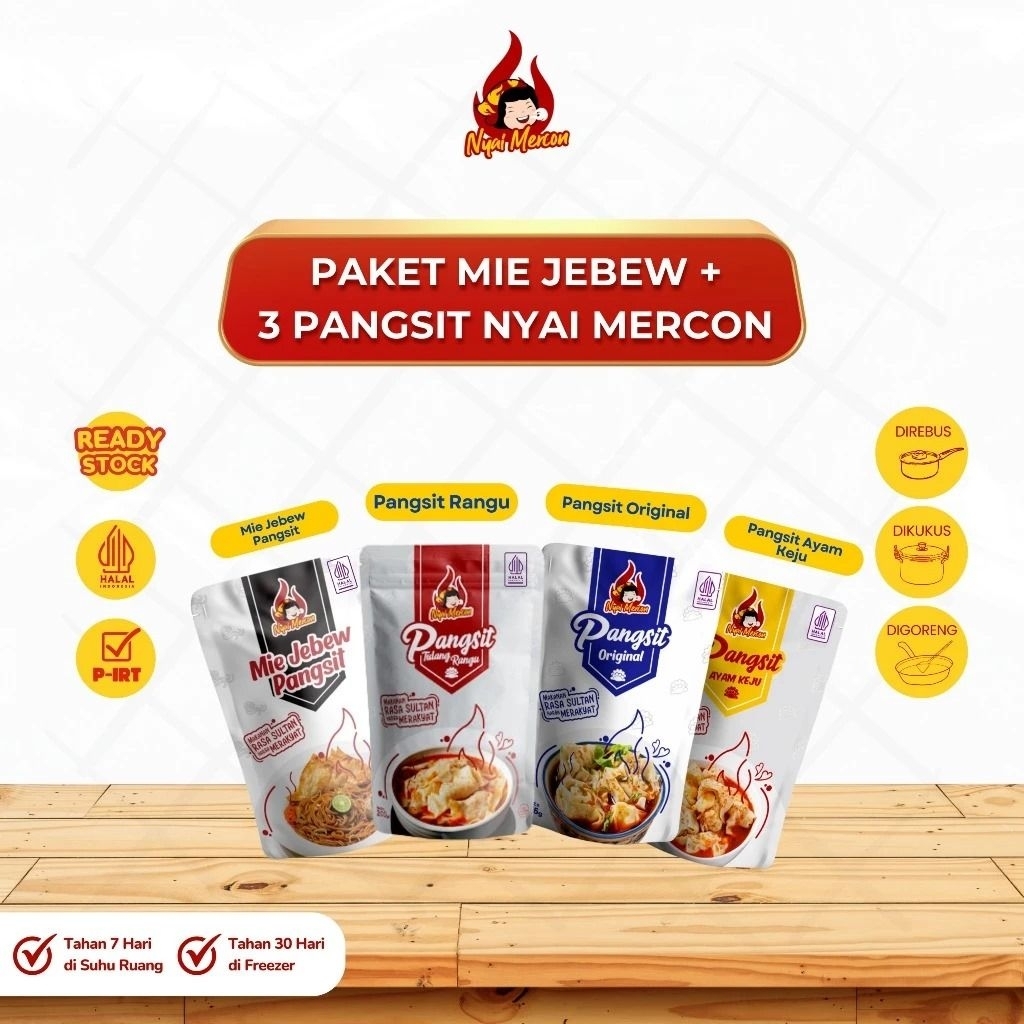 

Nyai Mercon~ PAKET MIE JEBEW + 3 VARIAN PANGSIT ( TULANG RANGU, ORIGINAL & AYAM KEJU)