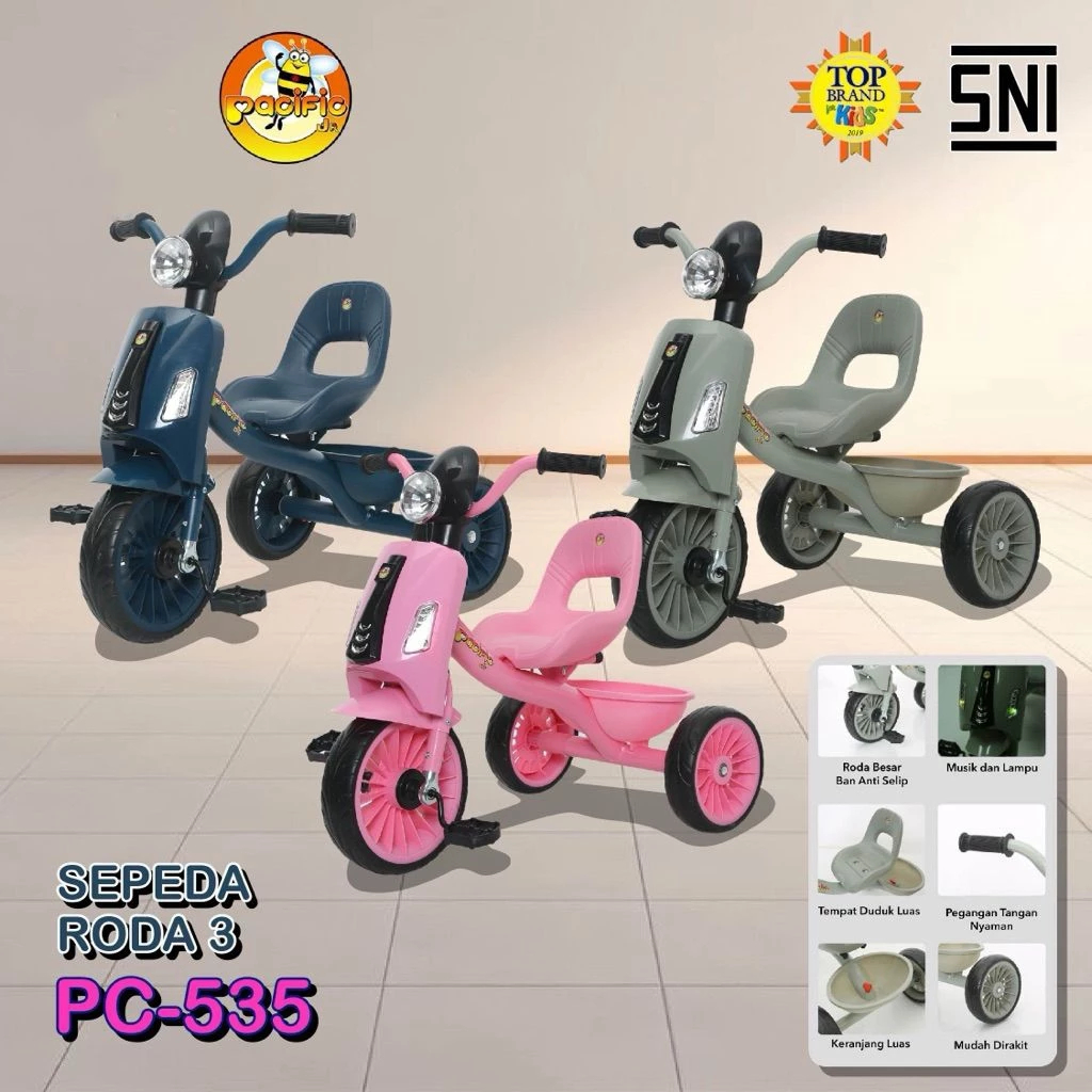 Sepeda Anak Roda Tiga PACIFIC PC535 Model Vespa Gowes Musik Lampu | Sepeda Anak | SBP