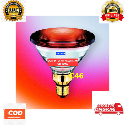 C46 Lampu terapi 100 W infrared ORI 100% PENYEMBUH SEHAT Bohlam Infra RED Merah FISIOTHERAPY Kesehat