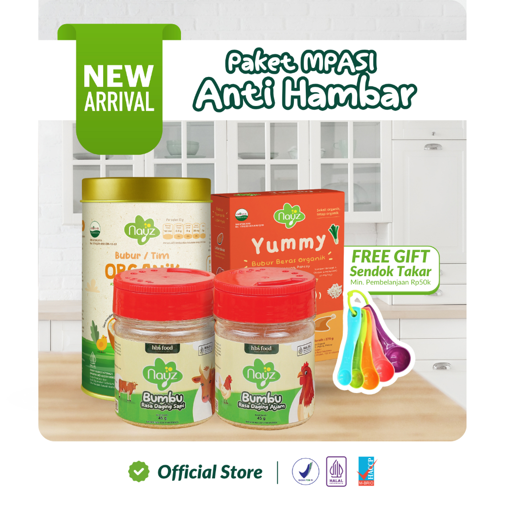 

[NEW] Nayz Paket Anti Hambar Bumbu MPASI Fortifikasi – [Beras tim kaleng 275gr ( 1pcs) + Bumbu Rasa Ayam/Sapi 45g (1Pcs) ] - Dengan Sayur Organik – Rendah Gula & Garam – Gurih Sehat – BPOM & Halal