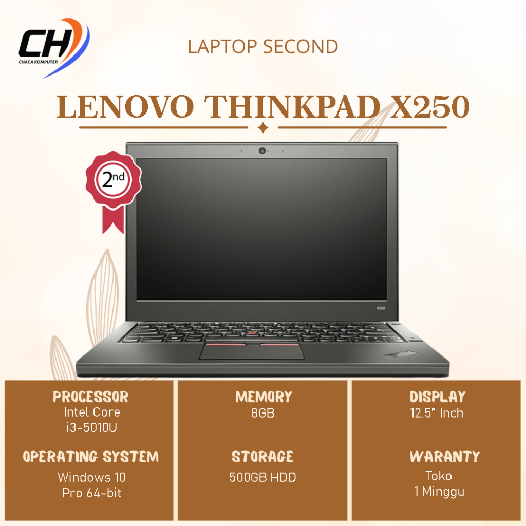 Laptop Lenovo Thinkpad X250 Second - RAM 8GB HDD 500GB