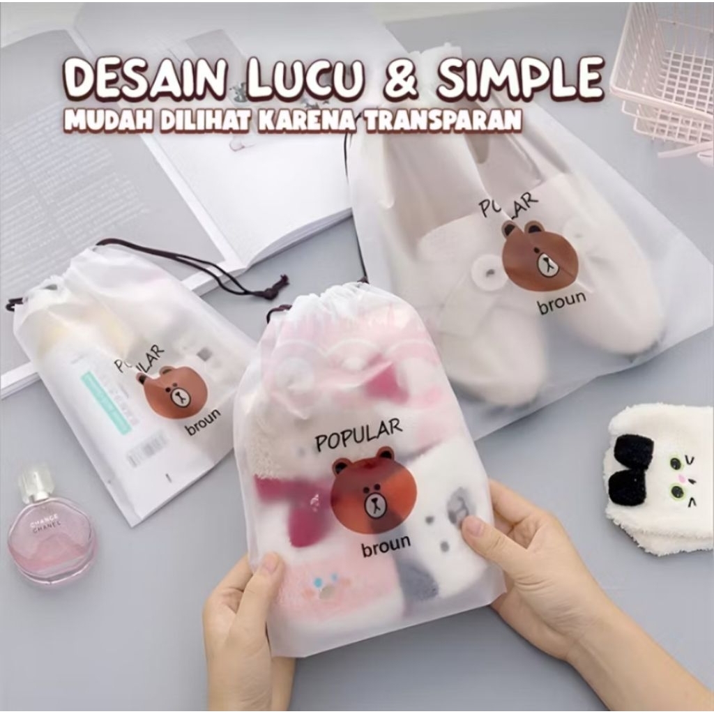 MINISO BALI | Tas Pouch Serut Organizer Serbaguna / Pouch Serut Drawstring Karakter / Tas Makeup Kos