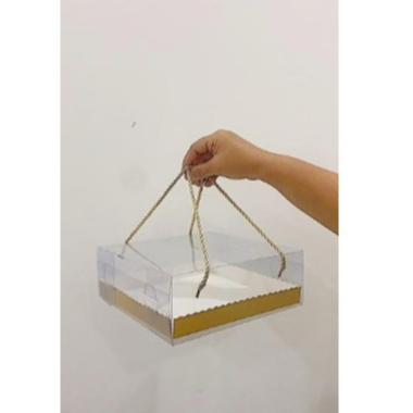 Box Mika Tali Uk 22x22x8 / 22 x 22 x 8 Alas Renda Mika Handle Tali Kue, Hantaran