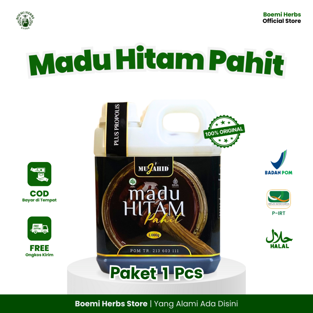 

[PAKET 1 PCS] Madu Herbal Hitam Pahit Mujahid 1Kg – Madu Pahit untuk Gula Darah