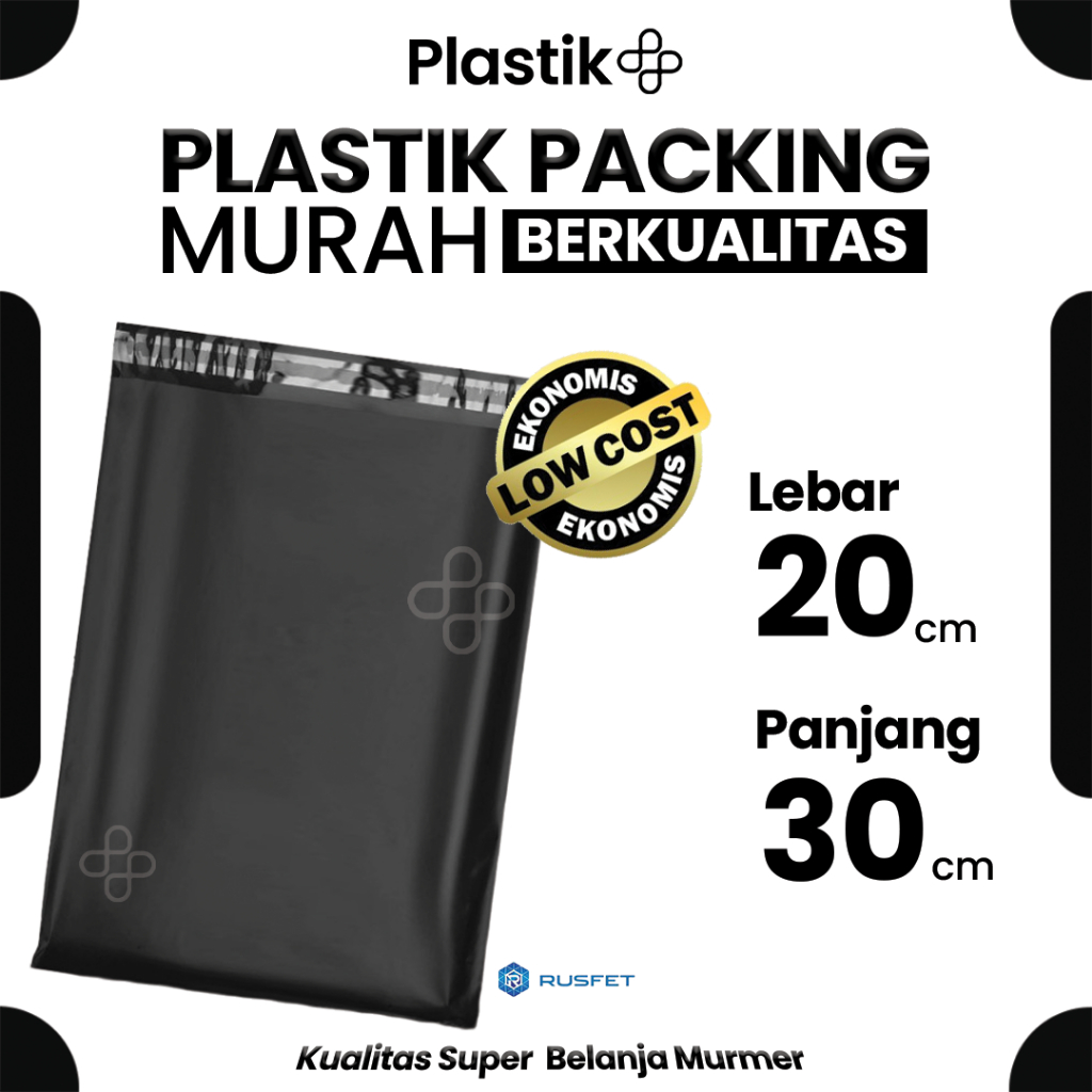 

Amplop Plastik Polymailer Hitam 20cm x 30cm Low Cost Plastic Packing Polos Online shop Rusfet Murah