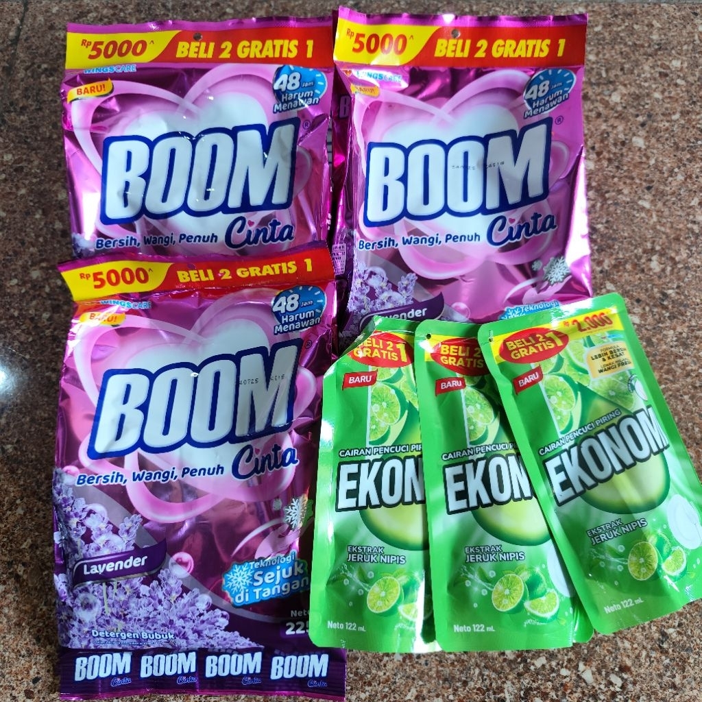 Paket Hemat 3pcs Sabun Boom Cinta Lavender (5000) dan 3pcs Sabun Ekonomi Cuci Piring (2000)