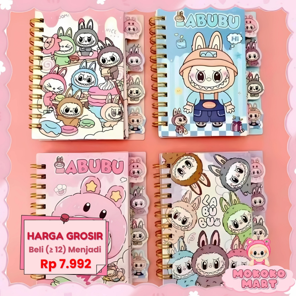 

MM Notebook A7 Ring Buku Tulis Cantik Lucu Karakter Buku Catatan Note Motif Labubu ATK Buku MB31