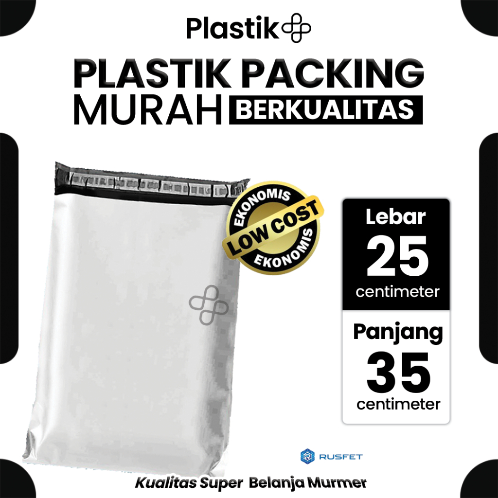

Amplop Plastik Polymailer Putih 25cm x 35cm Low Cost Plastic Packing Polos Online shop Rusfet Murah