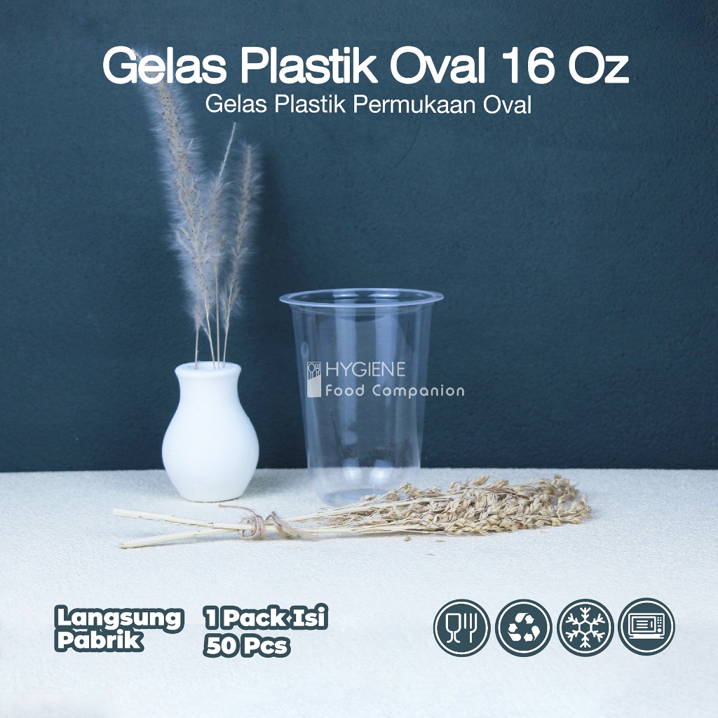 Gelas Plastik Oval 14oz/16oz/22oz / Gelas Plastik Bening Oval Bahan PP / Gelas Oval Tebal Per Pack