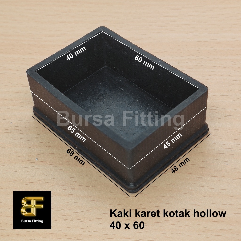 Kaki karet kotak 40 x 60 / alas kaki meja kursi / karet hollow / tutup hollow