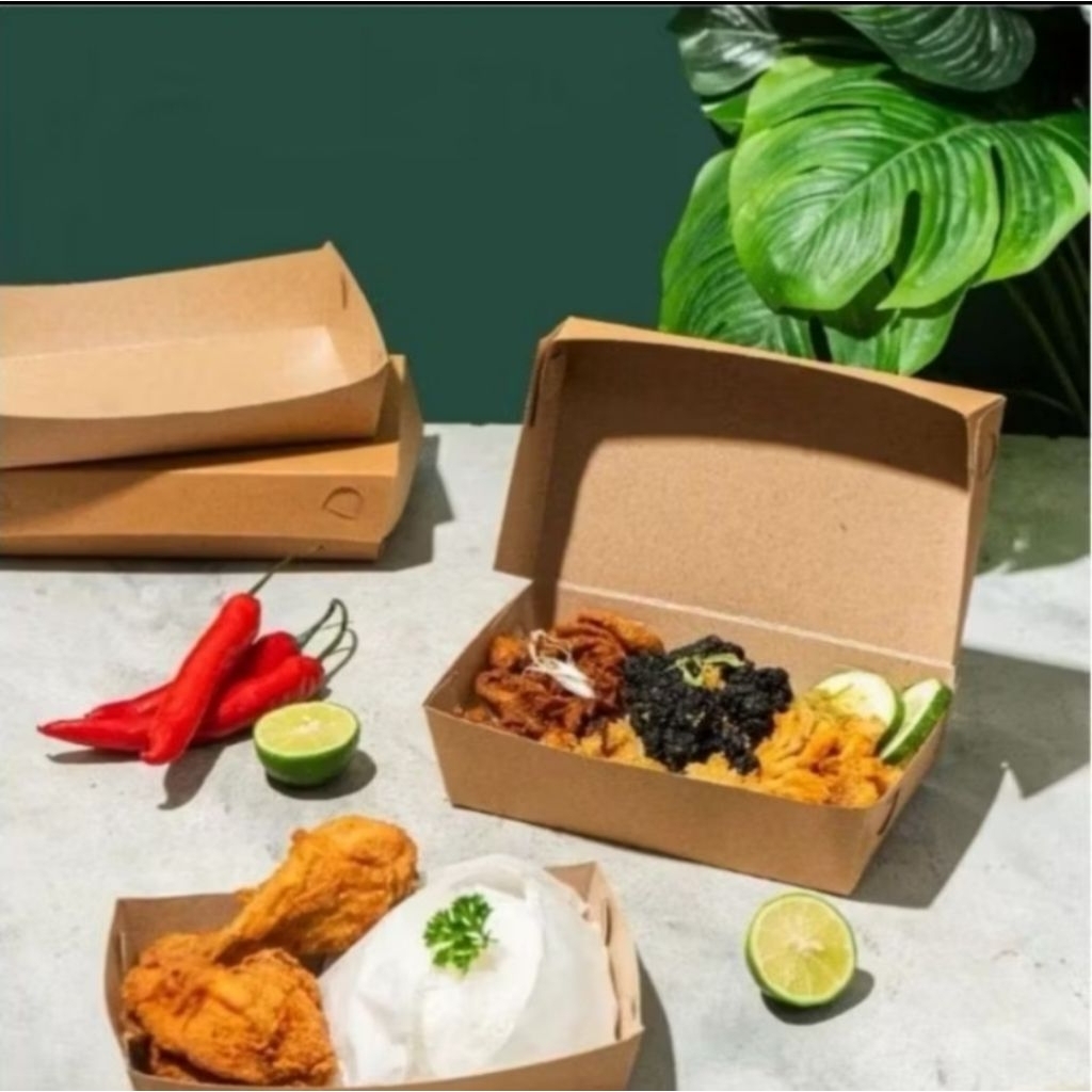 LUNCHBOX PAPER KRAFT/PAPER BOX LIPAT/KEMASAN MAKANAN COKLAT