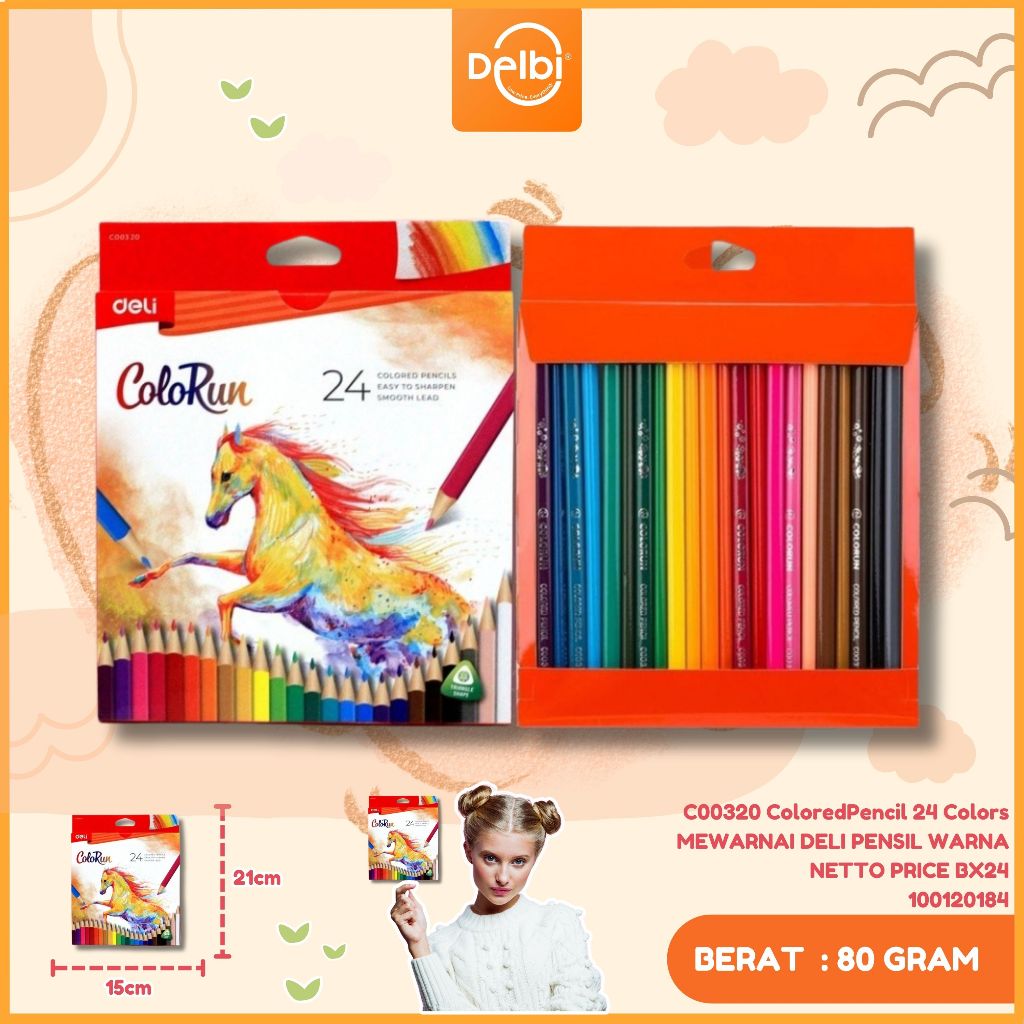 

Deli EC00320 - Peralatan Sekolah Pensil Warna Anak Isi 24 PCS C00320 Colored Pencil 24 Colors 24 colors